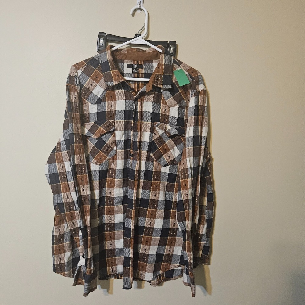 Men's Frye Long Sleeve Shirt XL  Brown / Grey